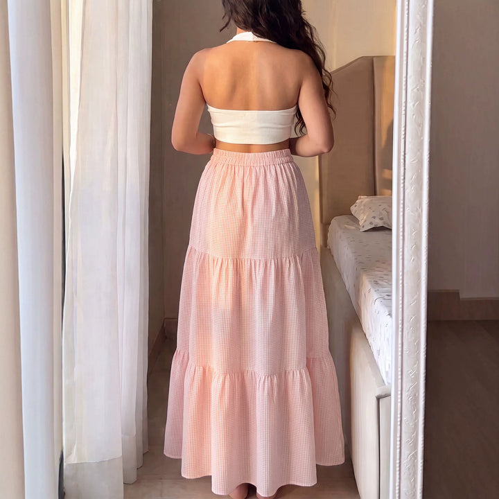 Ladies Pleated Maxi Skirt made of Cotton Gauze with Ruffled Waistband Mune Fashion