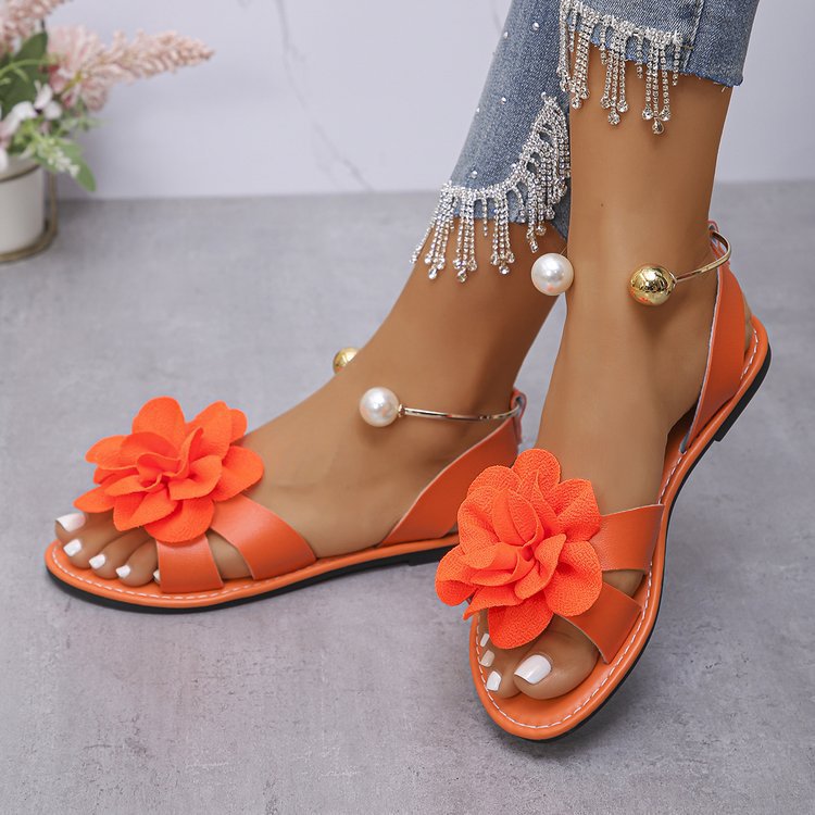 Women's flower sandals with large 3D flower applique and slingback Mune Fashion