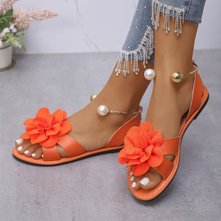 Women's flower sandals with large 3D flower applique and slingback Mune Fashion