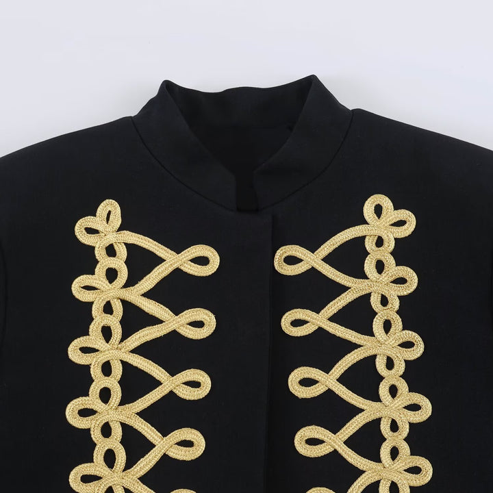 Women's short jacket in sailor style with gold cord application and stand-up collar Drune