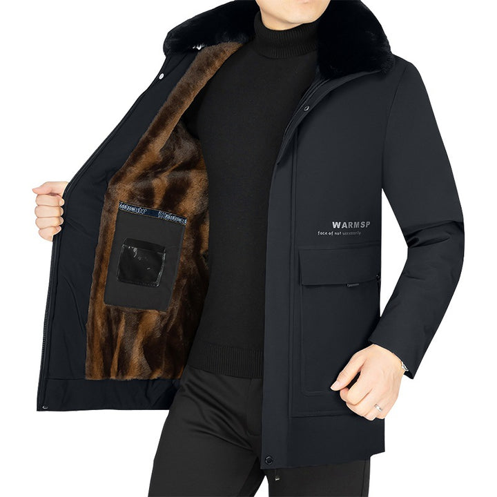 Men's Warming Short Coat with Removable Faux Fur Collar and Quilted Thermal Lining Mune Fashion