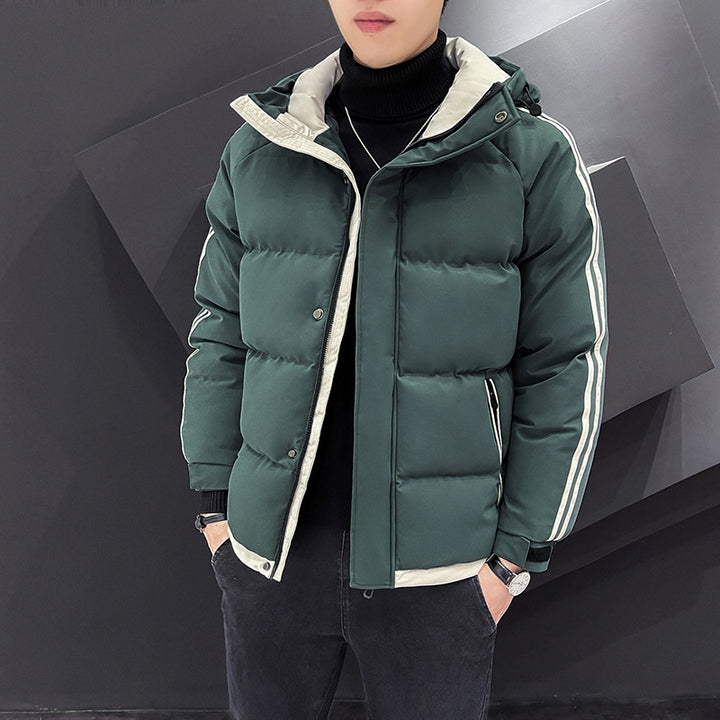 Men's Sporty Quilted Parka with Hood, Contrast Trim and Sleeve Stripes Mune Fashion