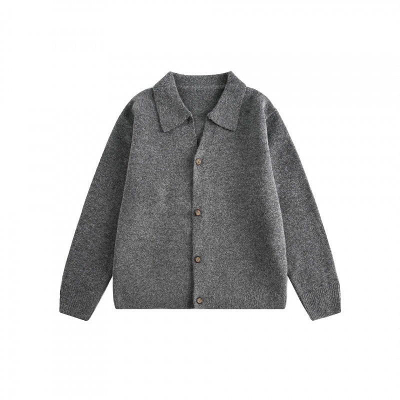 Unisex Boxy Knit Cardigan with Shirt Collar and Continuous Button Placket Mune Fashion