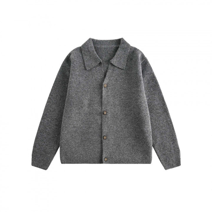 Unisex Boxy Knit Cardigan with Shirt Collar and Continuous Button Placket Mune Fashion