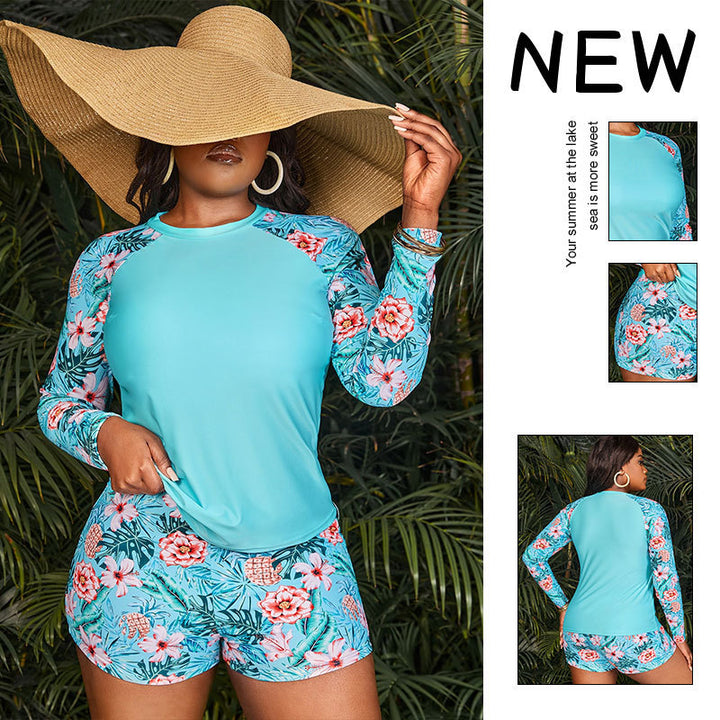 Women's UV Protection Swimsuit with Floral Long Sleeve Top Mune Fashion