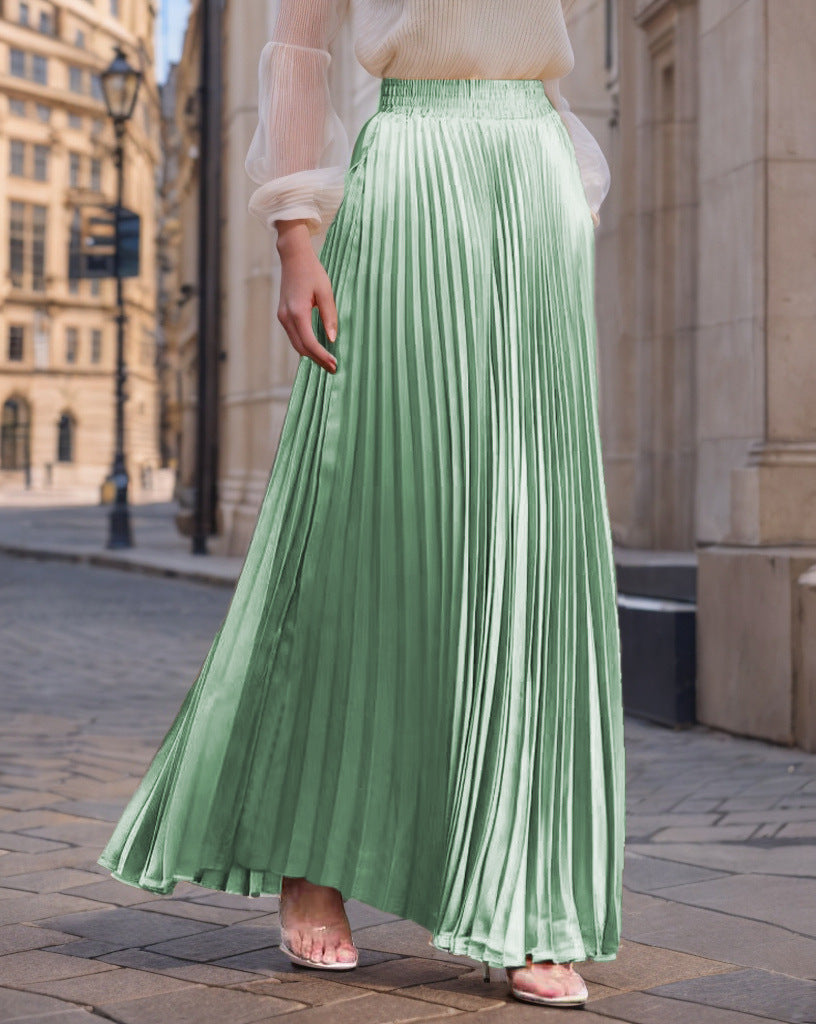 Women nan Maxi skirt pleated from flowing satin with elastic waistband Mune Fashion