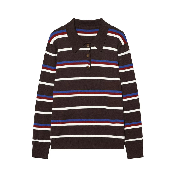 Women's striped polo shirt sweater with turtleneck and subtle button placket Mune Fashion