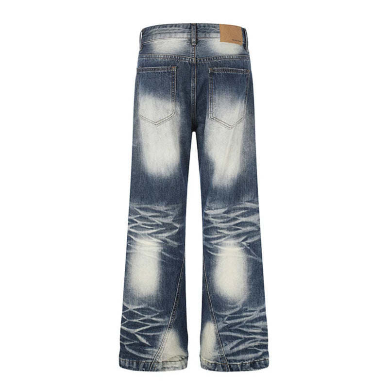 Women High-Waisted Wide Flare Jeans with Used Wash and Studded Trim Mune Fashion