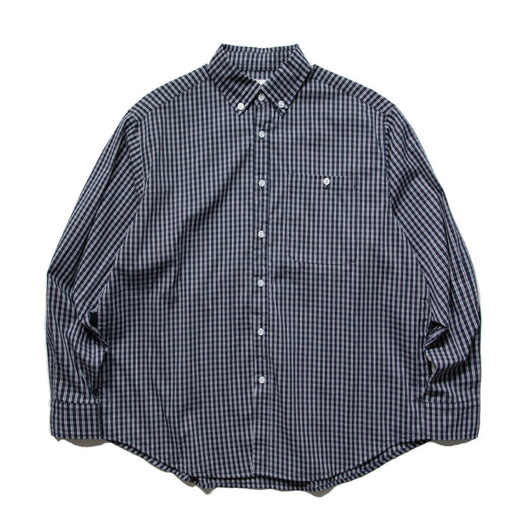 Men's Oversized Checked Shirt in Boxy Cut with Button-Down Collar and Curved Hem Mune Fashion