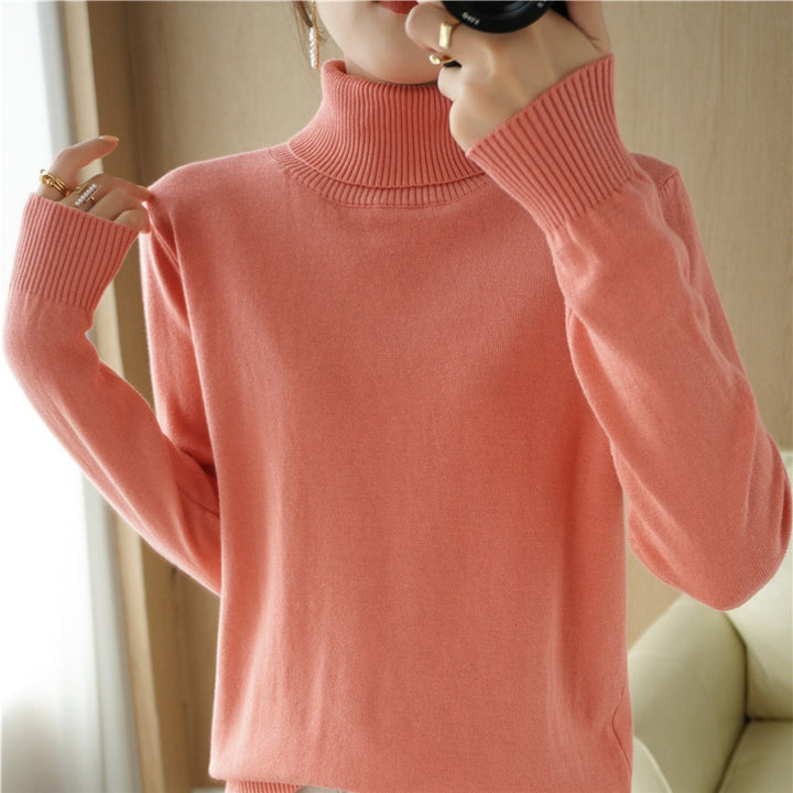 Women Minimalist Fine Knit Turtleneck with High Ribbed Collar and Slim Fit Mune Fashion
