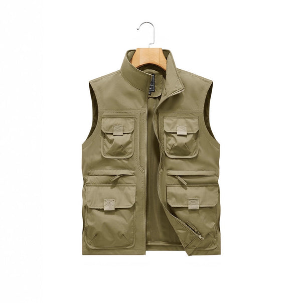 Men's Outdoor Multi-Pocket Vest with Quick Access Pockets and Stand-Up Collar Mune Fashion
