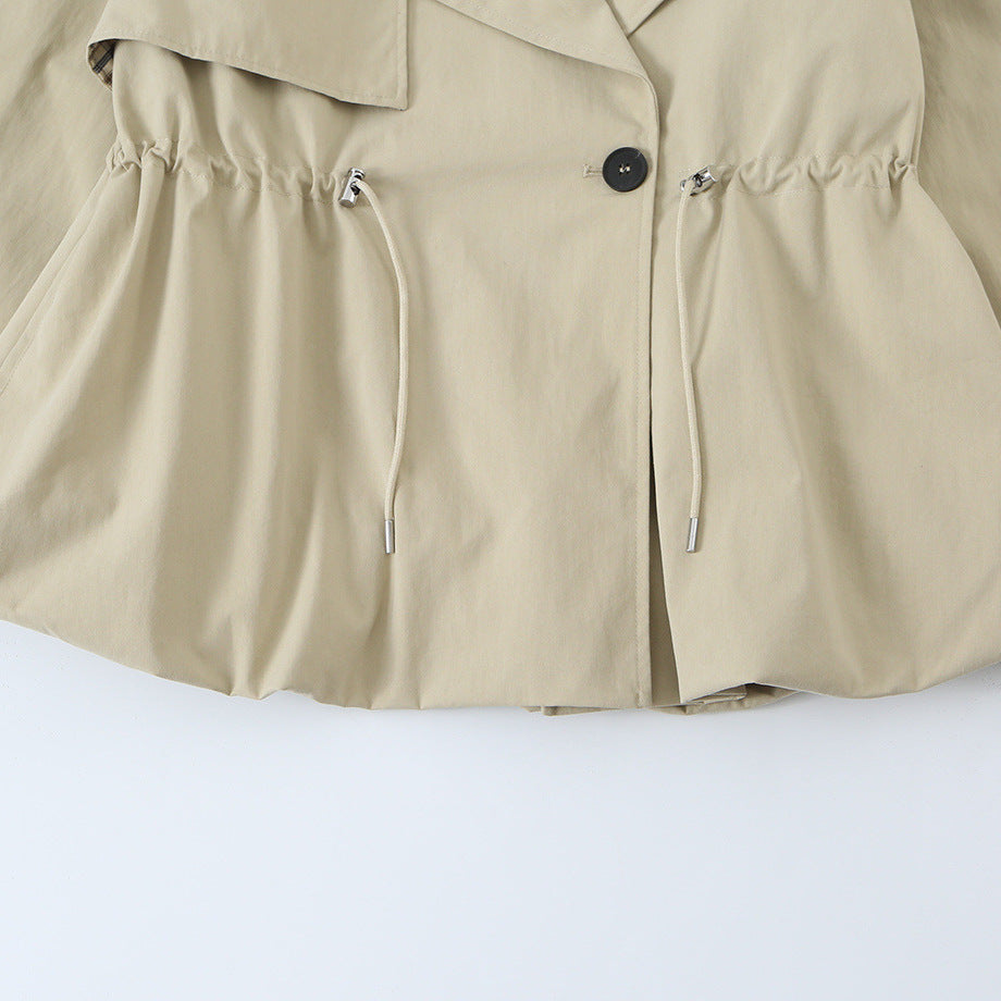 Women's short trench-style jacket with adjustable drawstring and eye-catching lapel Mune Fashion