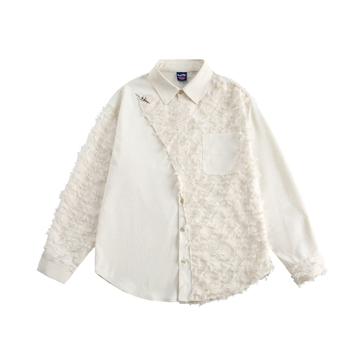Women's blouse overshirt with fluffy fringe texture and Kent collar Mune Fashion