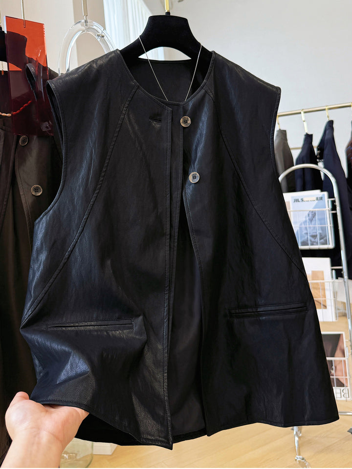 Ladies Noble Leather Waistcoat Mune Fashion