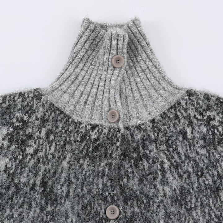 Women Oversized Cardigan made of plush material with high ribbed collar and button placket Mune Fashion