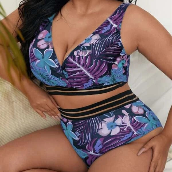 Women's Colorful Patterned Bikini with Wide Underbust Band Mune Fashion
