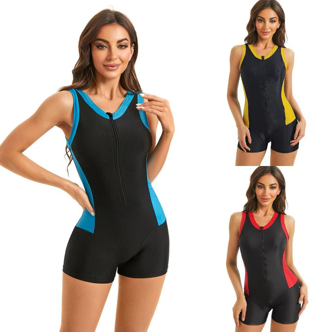 Ladies sporty one-piece with zipper and color block design Mune Fashion