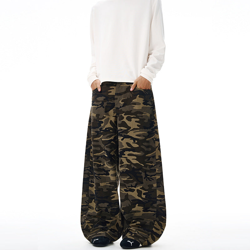 Men's Extra Long Camouflage Palazzo Pants with Extremely Wide Leg and Elastic Waist Mune Fashion