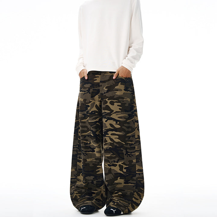Men's Extra Long Camouflage Palazzo Pants with Extremely Wide Leg and Elastic Waist Mune Fashion