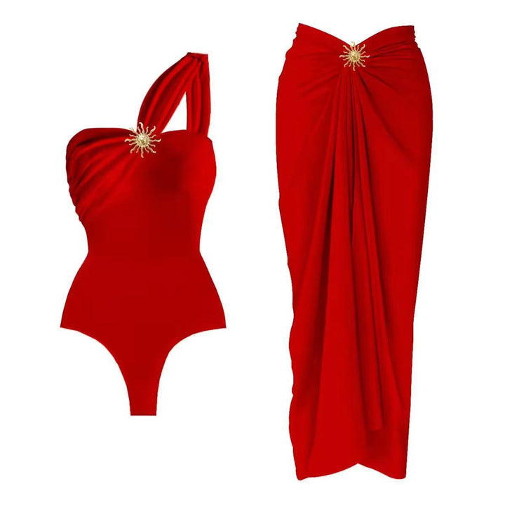 Women's one-sided swimsuit with elegant draping design and matching pareo Mune Fashion