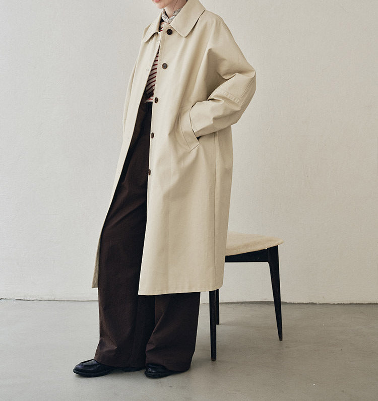 Women Elegant Trench Coat with Double Breasted Mune Fashion