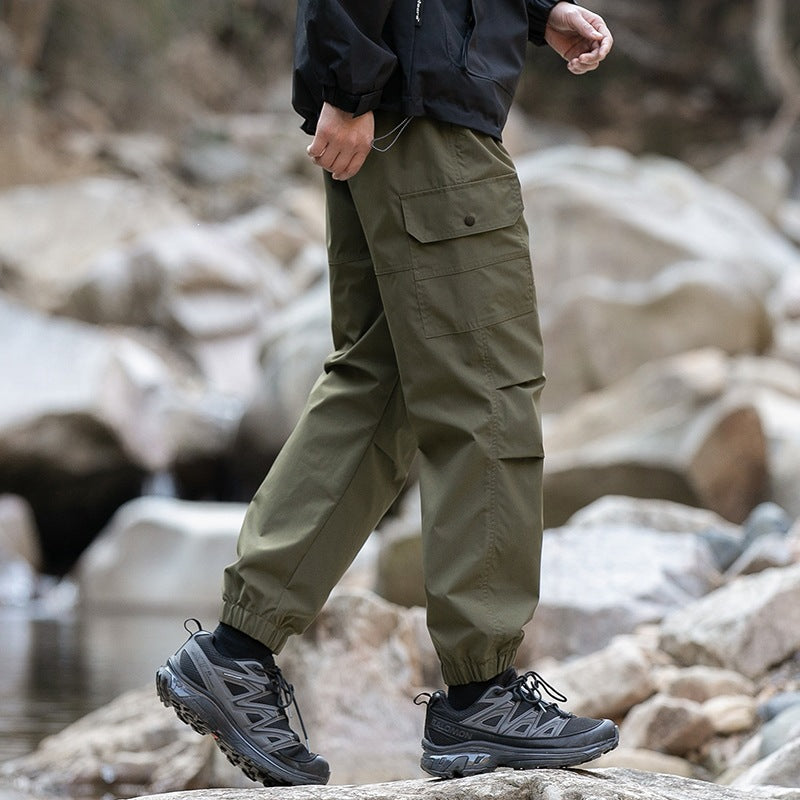 Men's Wide Relaxed Cargo Leisure Pants with Drawstring Waist & Multifunctional Pockets Mune Fashion