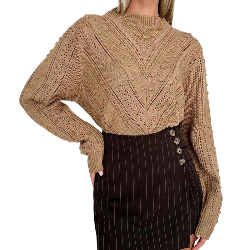 Women's Structured Fine Knit Pullover with V-Structure and Bobble Pattern Mune Fashion