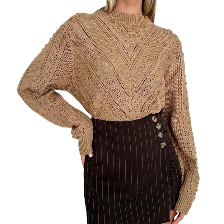 Women's Structured Fine Knit Pullover with V-Structure and Bobble Pattern Mune Fashion