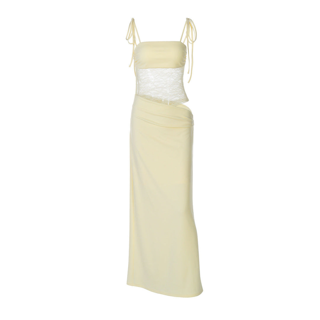Women's Elegant Maxi Dress with Lace Top and Flattering Cut Mune