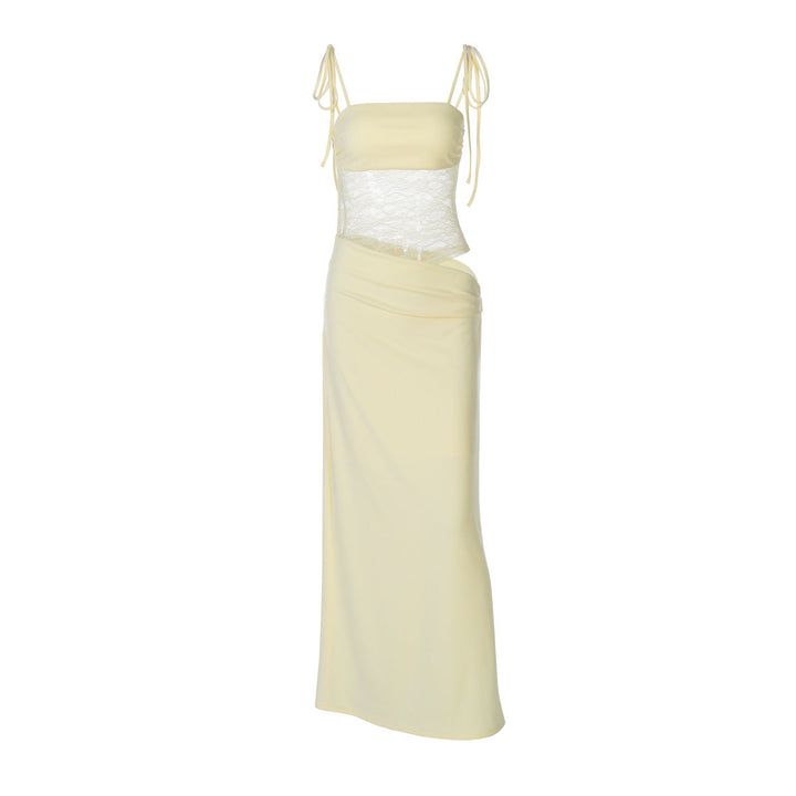 Women's Elegant Maxi Dress with Lace Top and Flattering Cut Mune