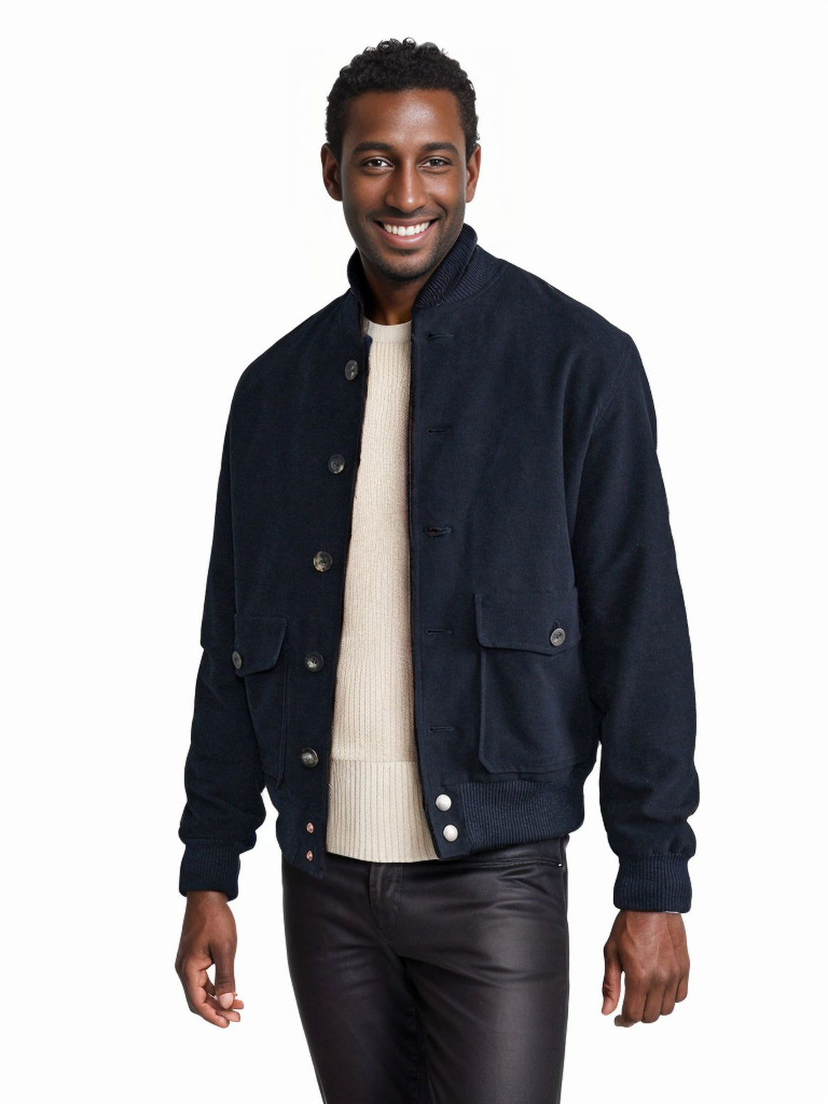 Men's bomber-style short jacket with button closure and flap pockets Mune Fashion