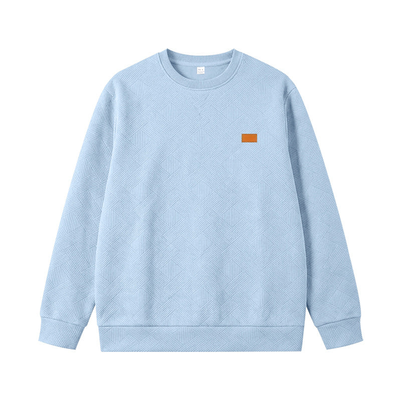Unisex Textured Cotton Crewneck Sweatshirt with Diamond Structure and Leather Patch Mune Fashion