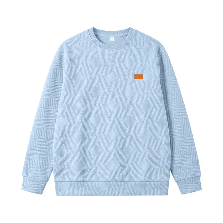 Unisex Textured Cotton Crewneck Sweatshirt with Diamond Structure and Leather Patch Mune Fashion