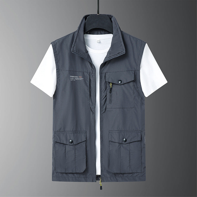Men's Multifunctional Utility Vest with Zipper and Multiple Flap and Zipper Pockets Mune Fashion