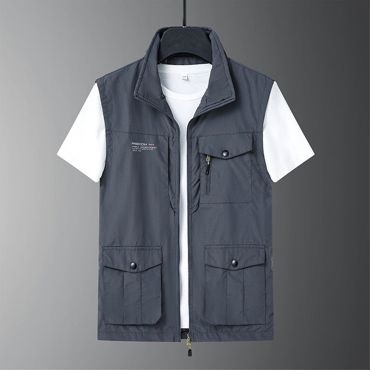 Men's Multifunctional Utility Vest with Zipper and Multiple Flap and Zipper Pockets Mune Fashion