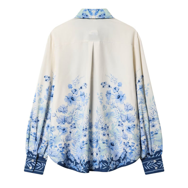 Women's Floral Oversized Silk Look Blouse with Border Print Mune Fashion