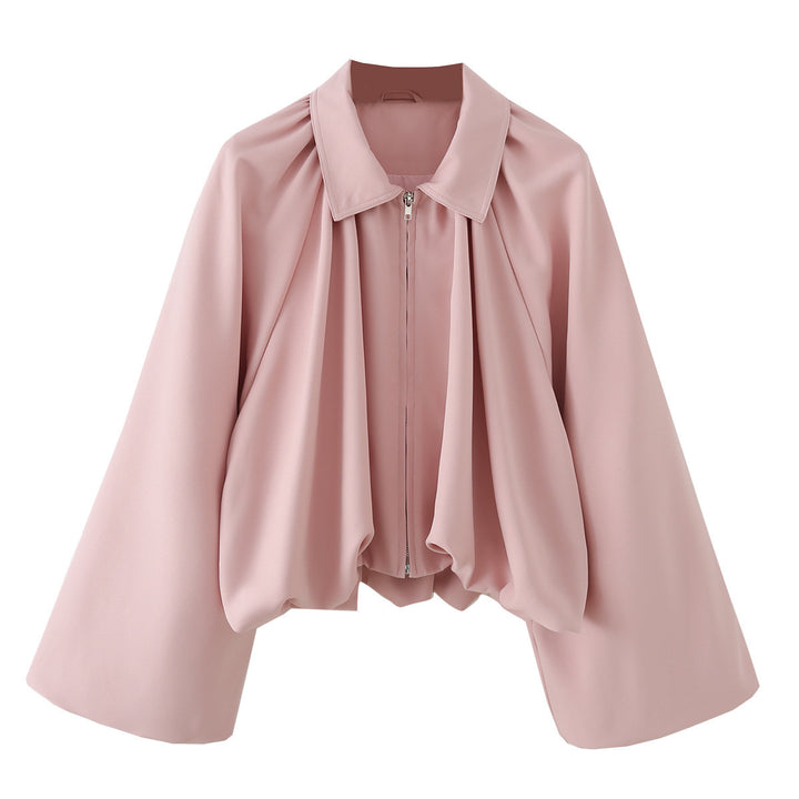 Women's short jacket with ruffled flounces, wide sleeves, and zipper Mune Fashion