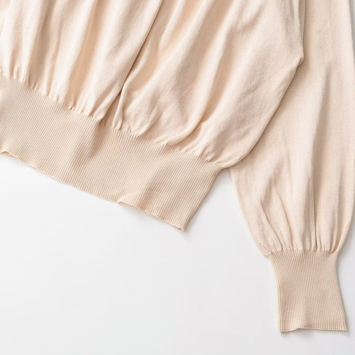 Women's Off-Shoulder Oversized Top with Ruffled Neckline, Balloon Sleeves, and Wide Ribbed Cuffs Mune Fashion