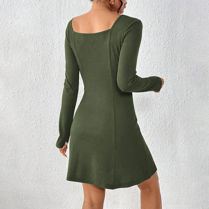 Women’s flared knit corset dress with continuous button placket, square neck and figure-shaping dividing seams Mune Fashion