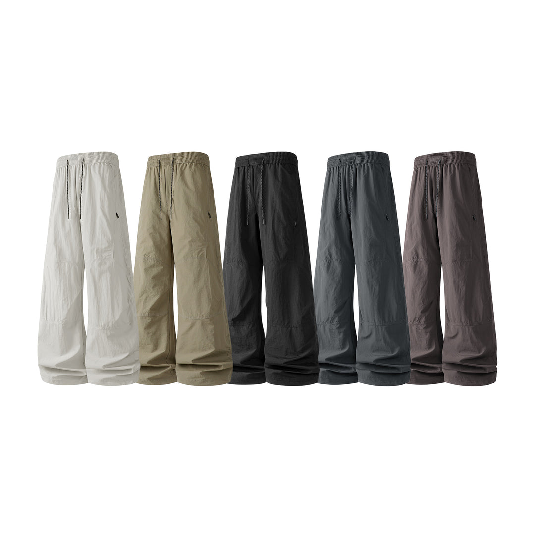 Men's Wide Baggy Pants with Drawstring Waistband and Panel Construction Drune