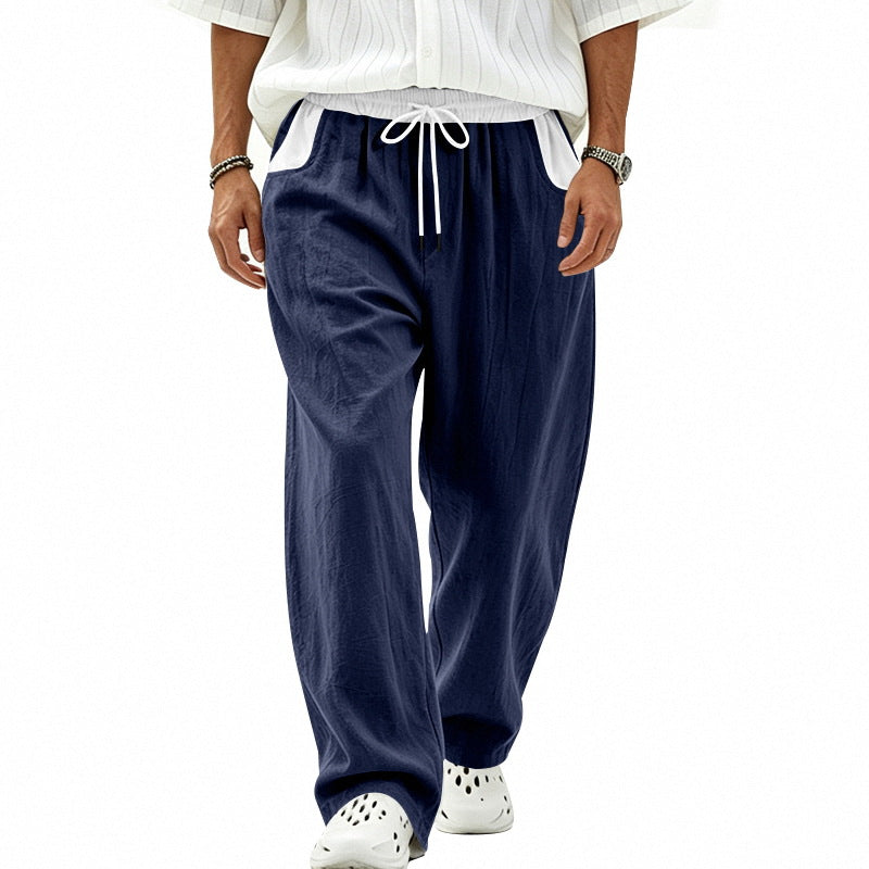 Men's Loose Fit Linen Blend Casual Pants with Elastic Drawstring and Side Pockets Mune Fashion