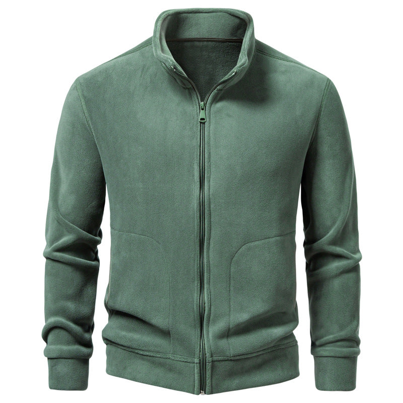 Men's Slim-Fit Fleece Jacket with Stand-Up Collar, Full-Length Zipper and Pockets Mune Fashion