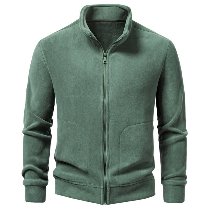 Men's Slim-Fit Fleece Jacket with Stand-Up Collar, Full-Length Zipper and Pockets Mune Fashion