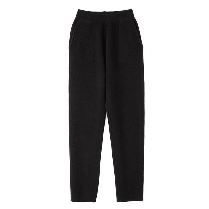 Women Cashmere-Optic Knit Pants with Elastic Waistband, Conical Silhouette and Side Pockets Mune Fashion