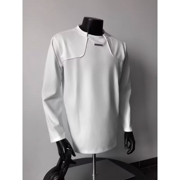 Men's Long-Sleeved Urban Sweatshirt with Textured Shoulder Yoke and Stand-Up Collar Mune Fashion