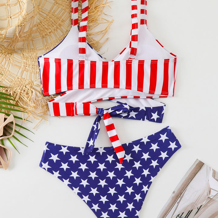 Women's triangle bikini set with asymmetric cut and colorful star design Mune Fashion