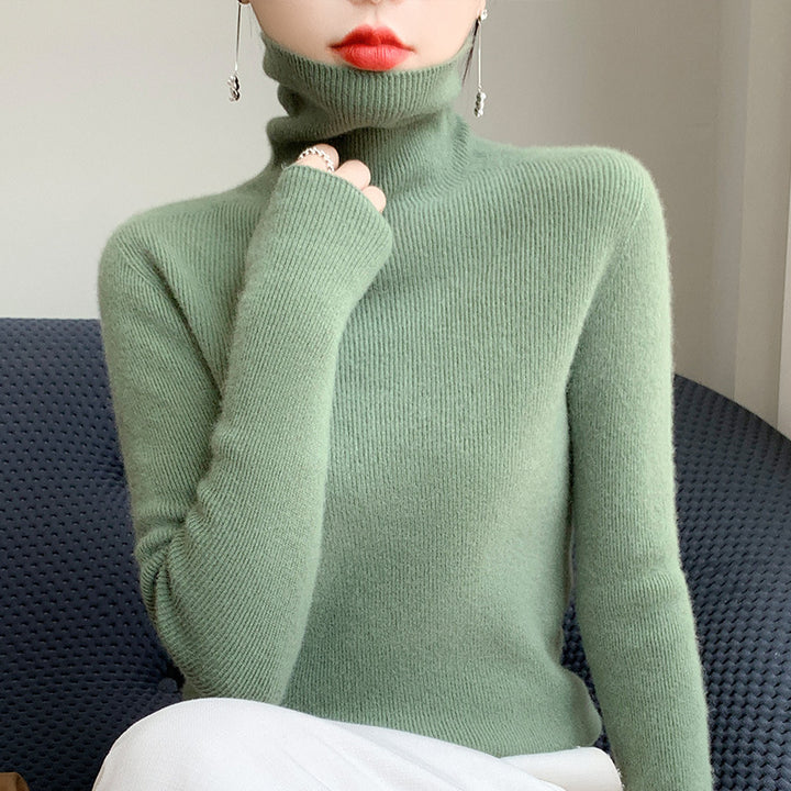 Women's Slim Roll Neck Sweater made of Cashmere Mix with Extra Long Sleeve Cuffs Mune Fashion