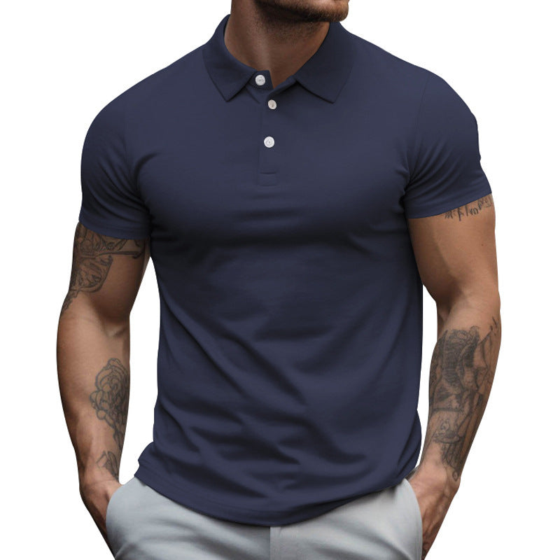 Men's fitted stretch polo with shirt collar, short button placket, and slim fit Mune Fashion