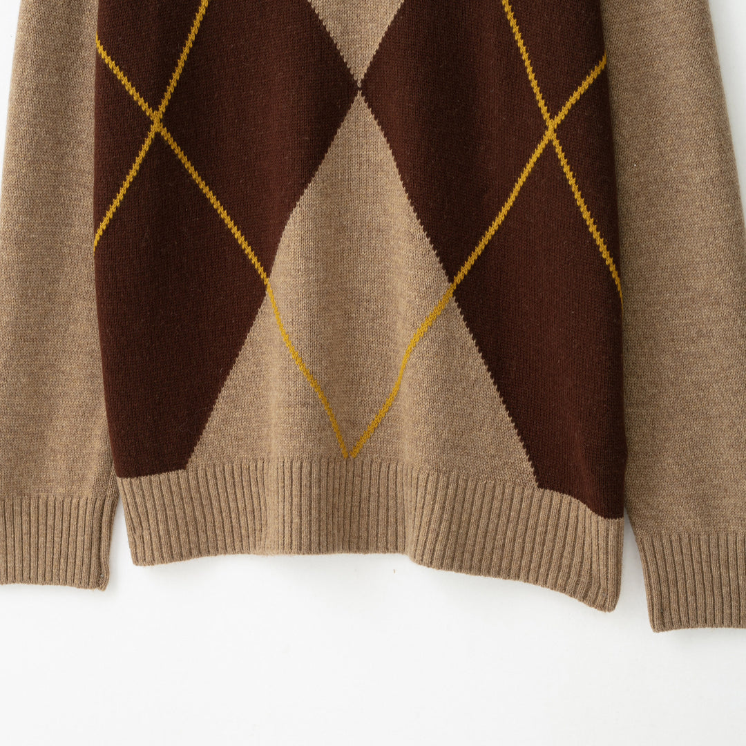 Ladies Argyle V-neck pullover made of fine knit with raglan sleeves and ribbed cuffs Mune Fashion