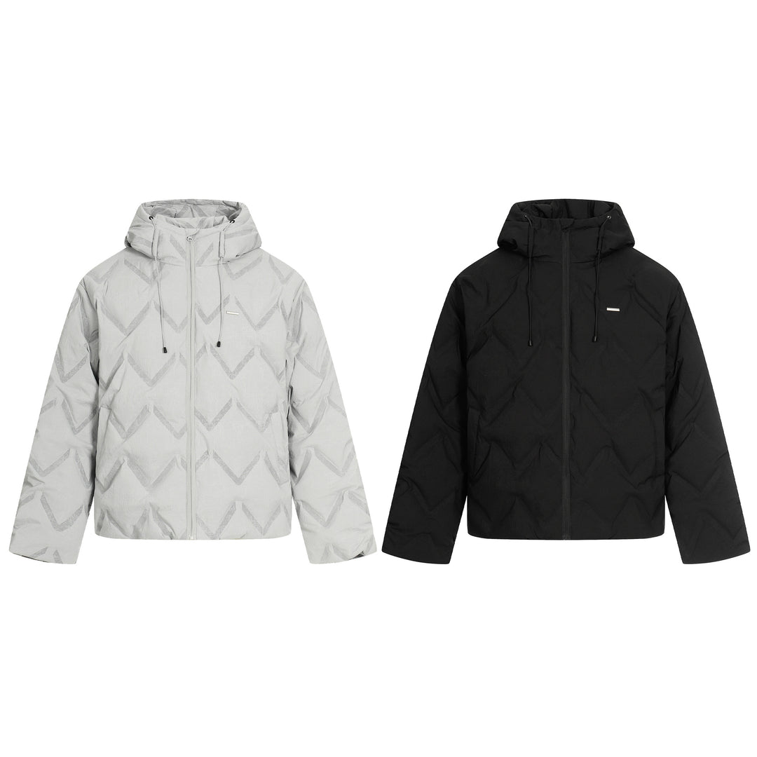 Women's short padded hooded jacket with reflective chevron quilting Mune Fashion
